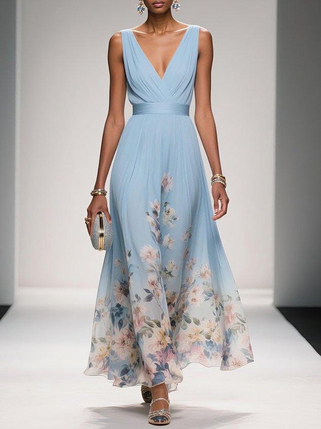 Montarello Women’s Floral Deep V-Neck Wedding Guest Dress