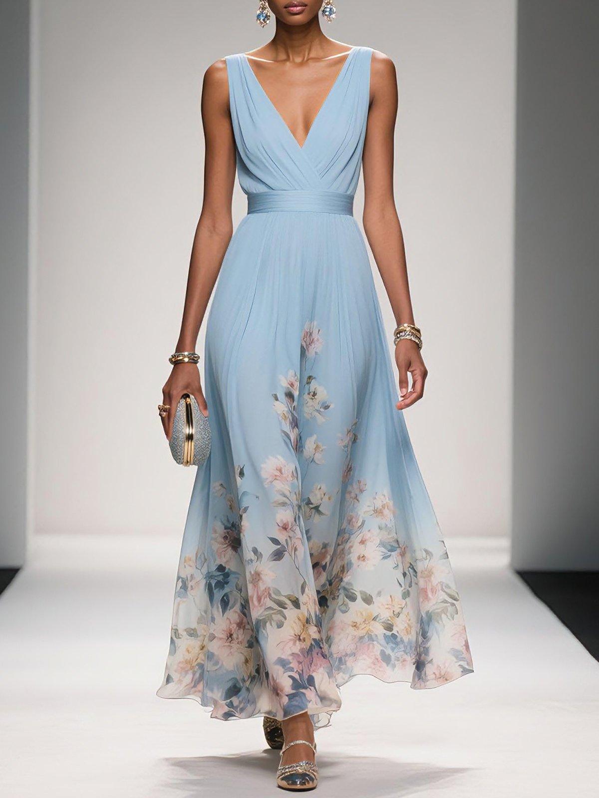 Montarello Women’s Floral Deep V-Neck Wedding Guest Dress