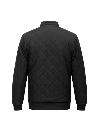Montarello Men's Diamond Quilted Zip-Up Jacket with Stand Collar