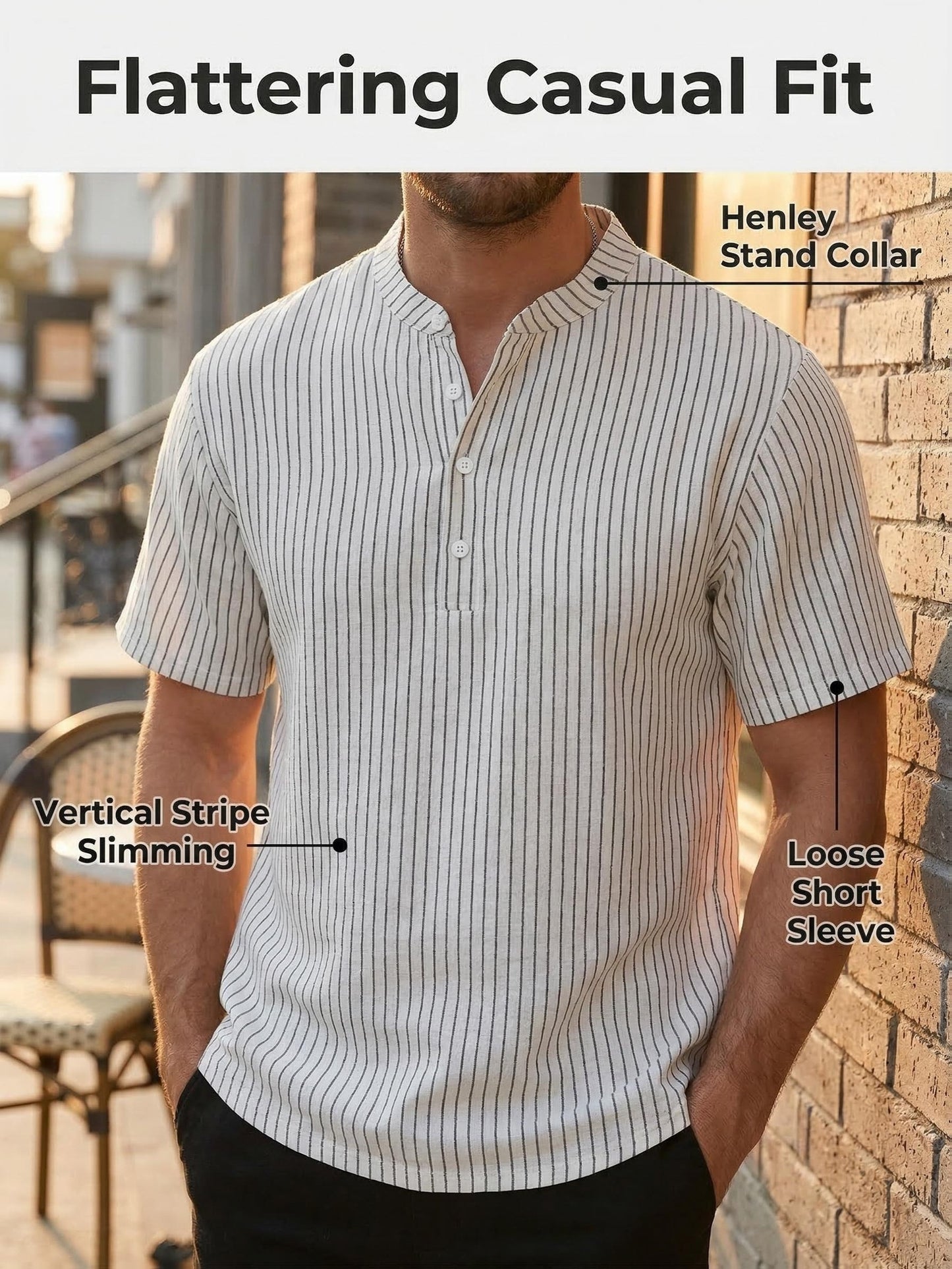 Montarello Henley Men's Linen-Look Short Sleeve Shirt