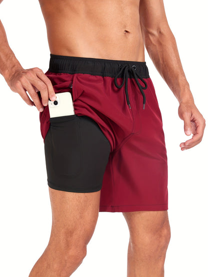 Montarello Men's Swim Shorts with Compression Liner and Pocket