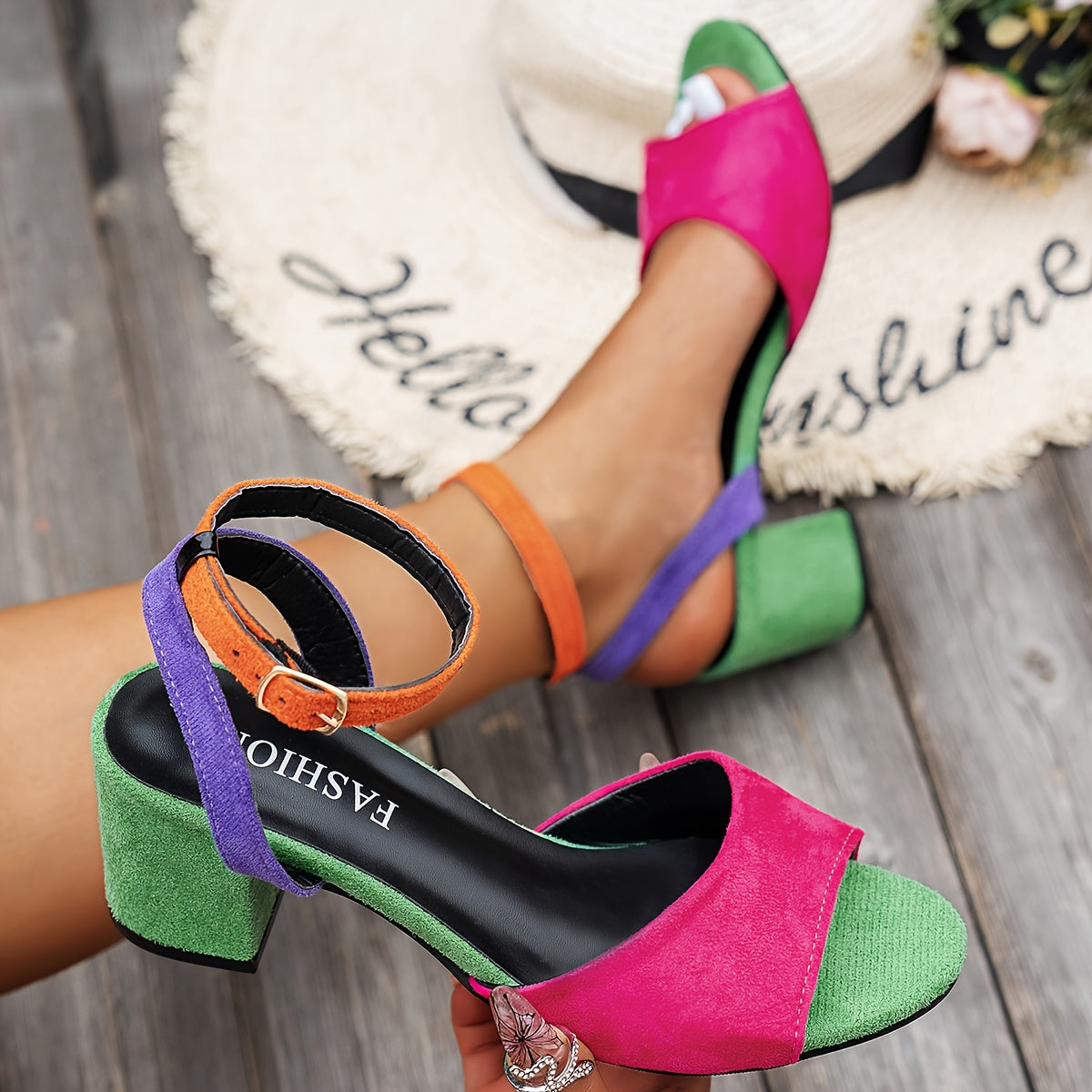Montarello Colour Block Women's Block Heel Sandals
