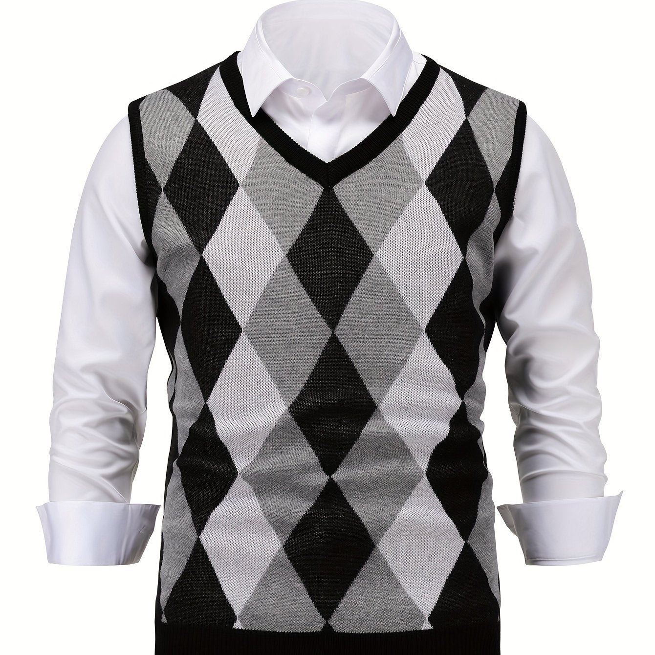 Montarello Men's Sweater Vest Argyle Knitted V-Neck