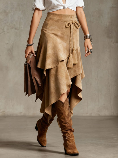 Montarello Women's Suede-Look Asymmetric Midi Skirt