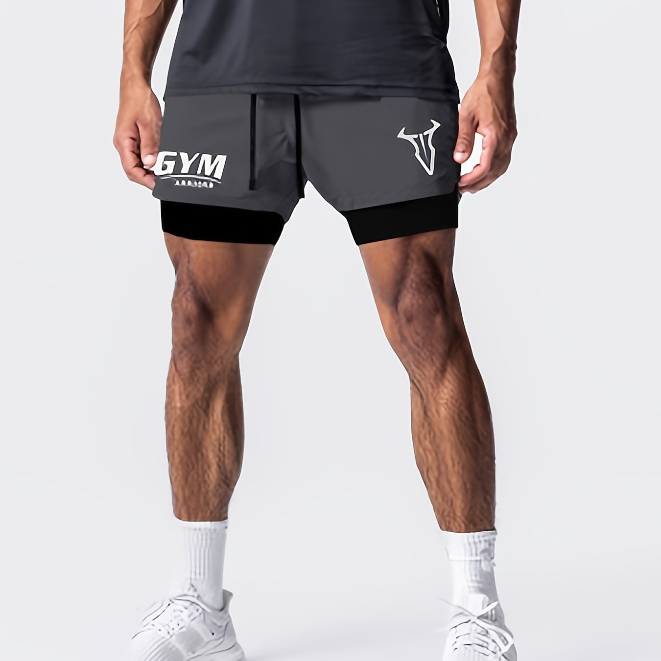 Montarello Men's 2-in-1 Compression Lined Gym Shorts with Zip Pocket