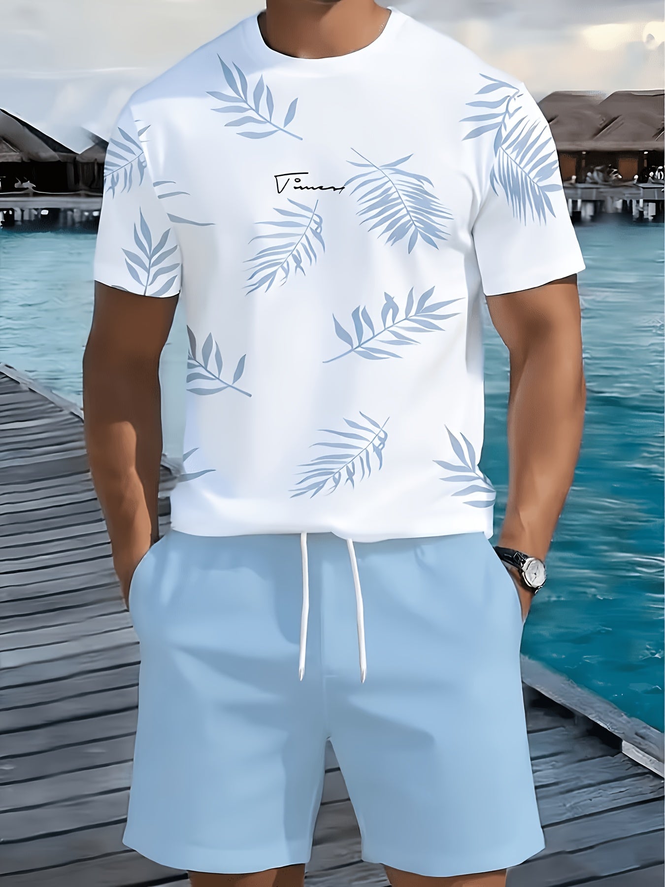 Montarello Palm Print Men's T-Shirt & Shorts Set