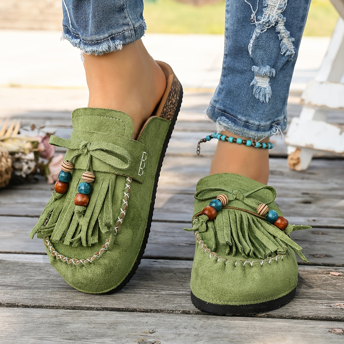 Montarello Tassel Beaded Women's Slip-On Shoes