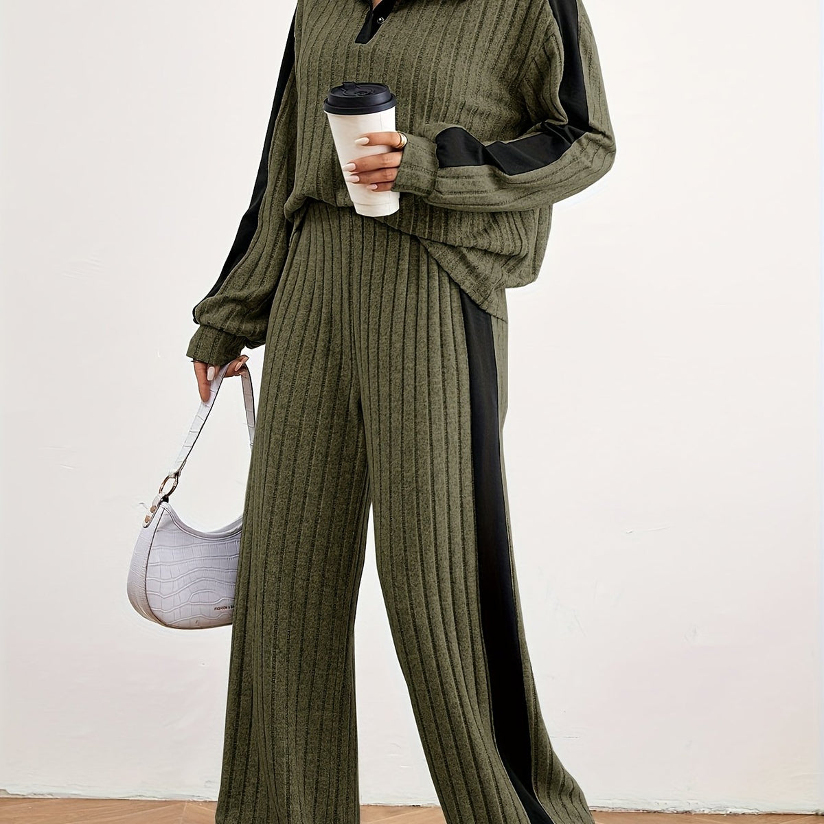Montarello Women's Lounge Set Striped Knit Contrast Trim Two Piece