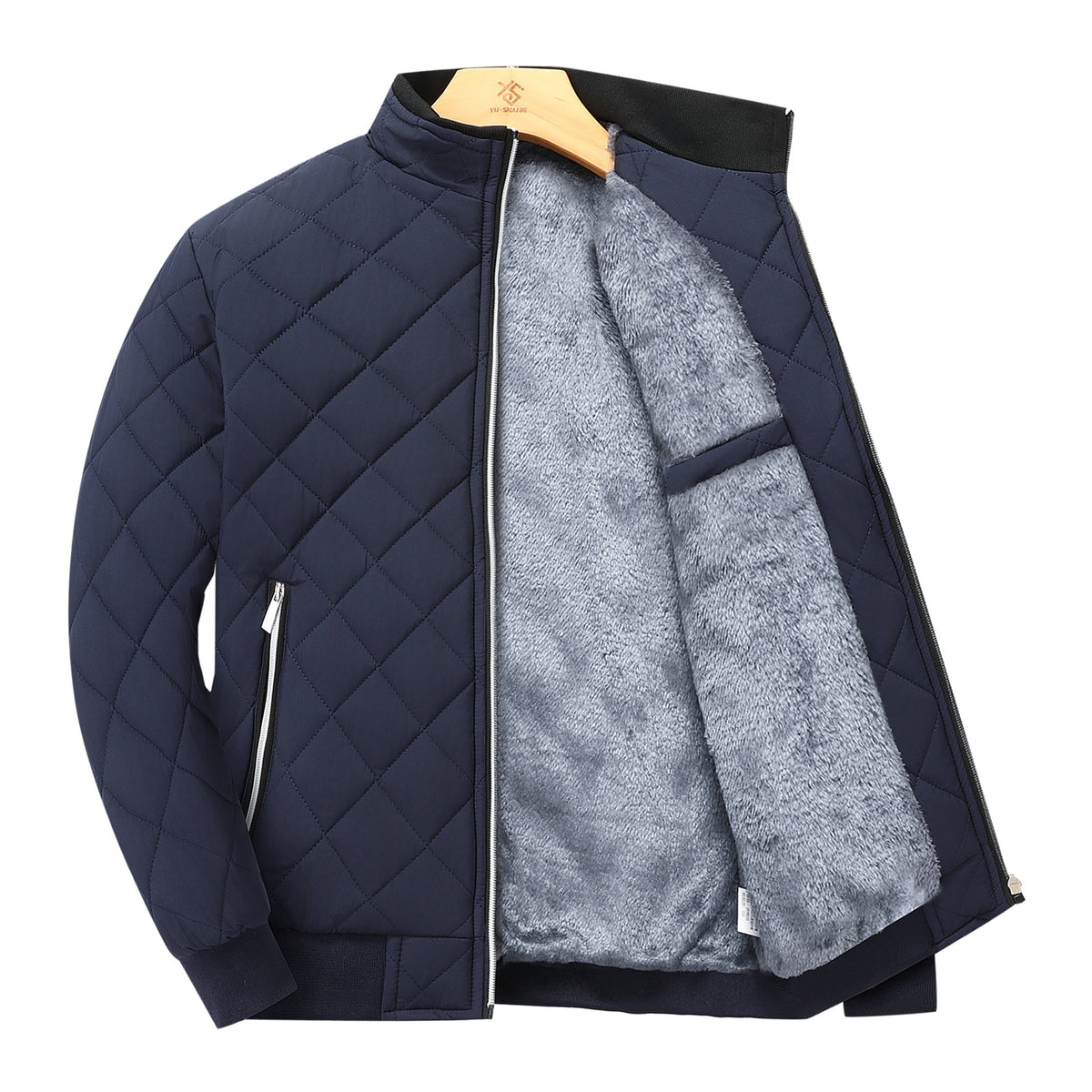 Montarello Men's Diamond Quilted Zip-Up Jacket with Stand Collar