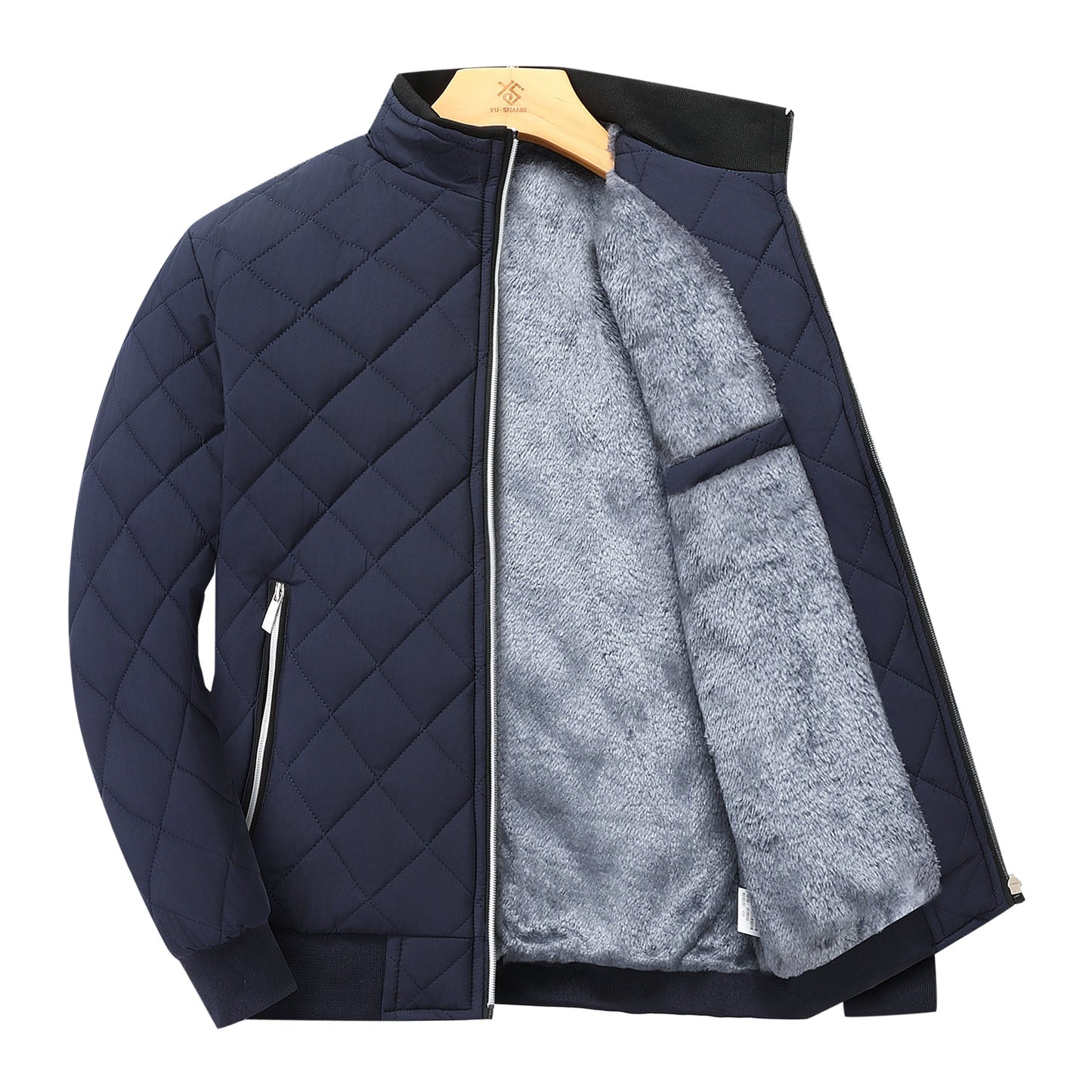 Montarello Men's Diamond Quilted Zip-Up Jacket with Stand Collar