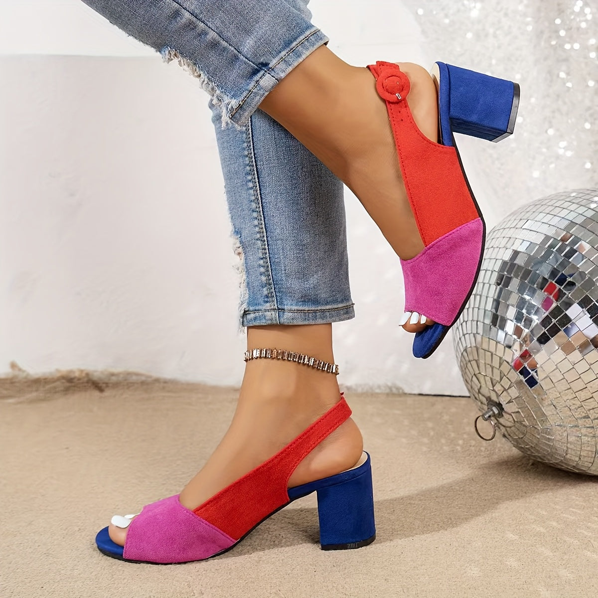 Montarello Colour Block Women's Block Heel Sandals