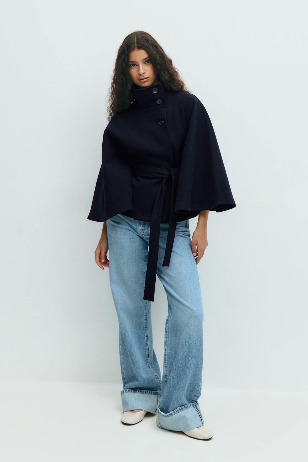 Montarello Women's Cape Coat High Collar Belted