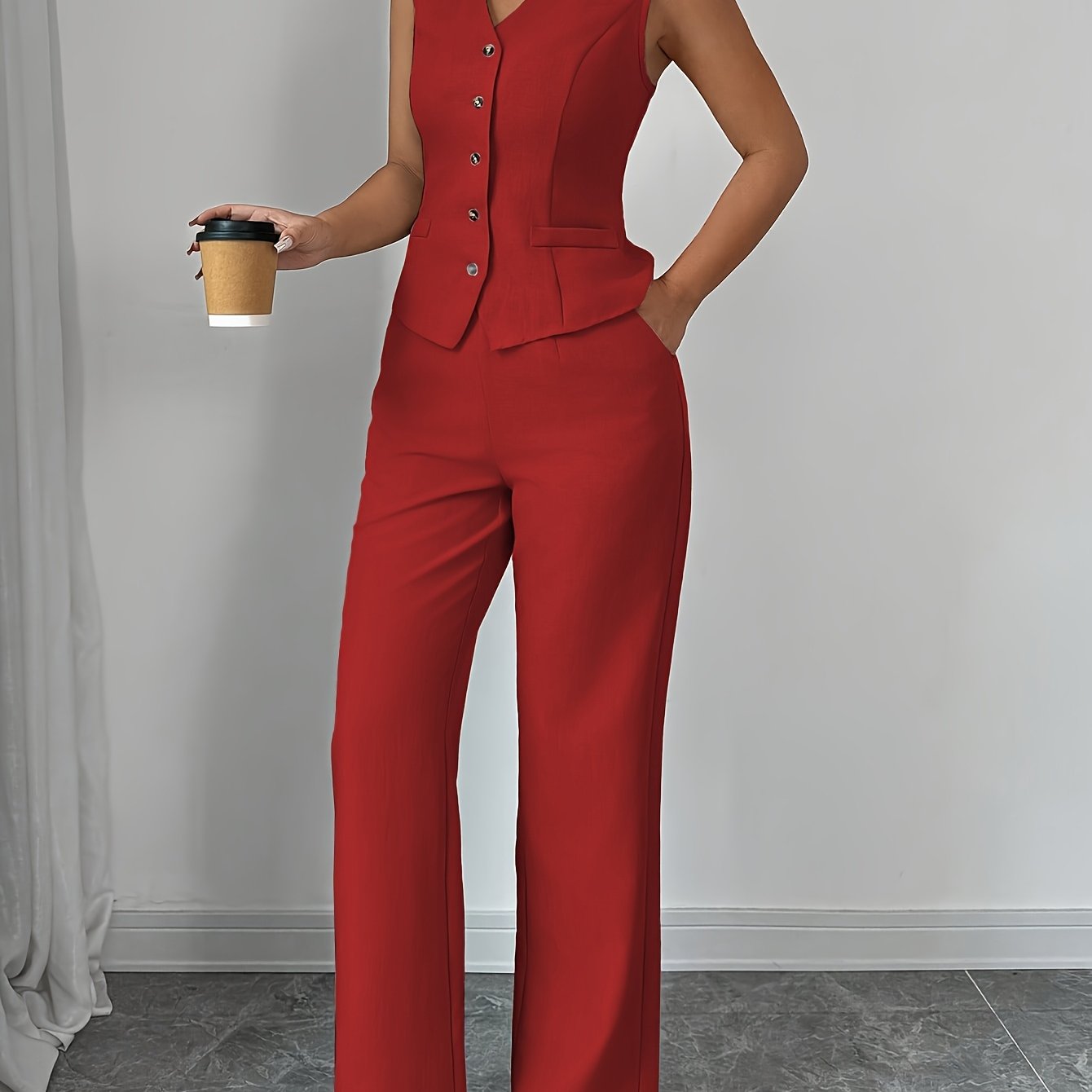 Montarello Women's Sleeveless V-Neck Top and Trousers Co-Ord Set
