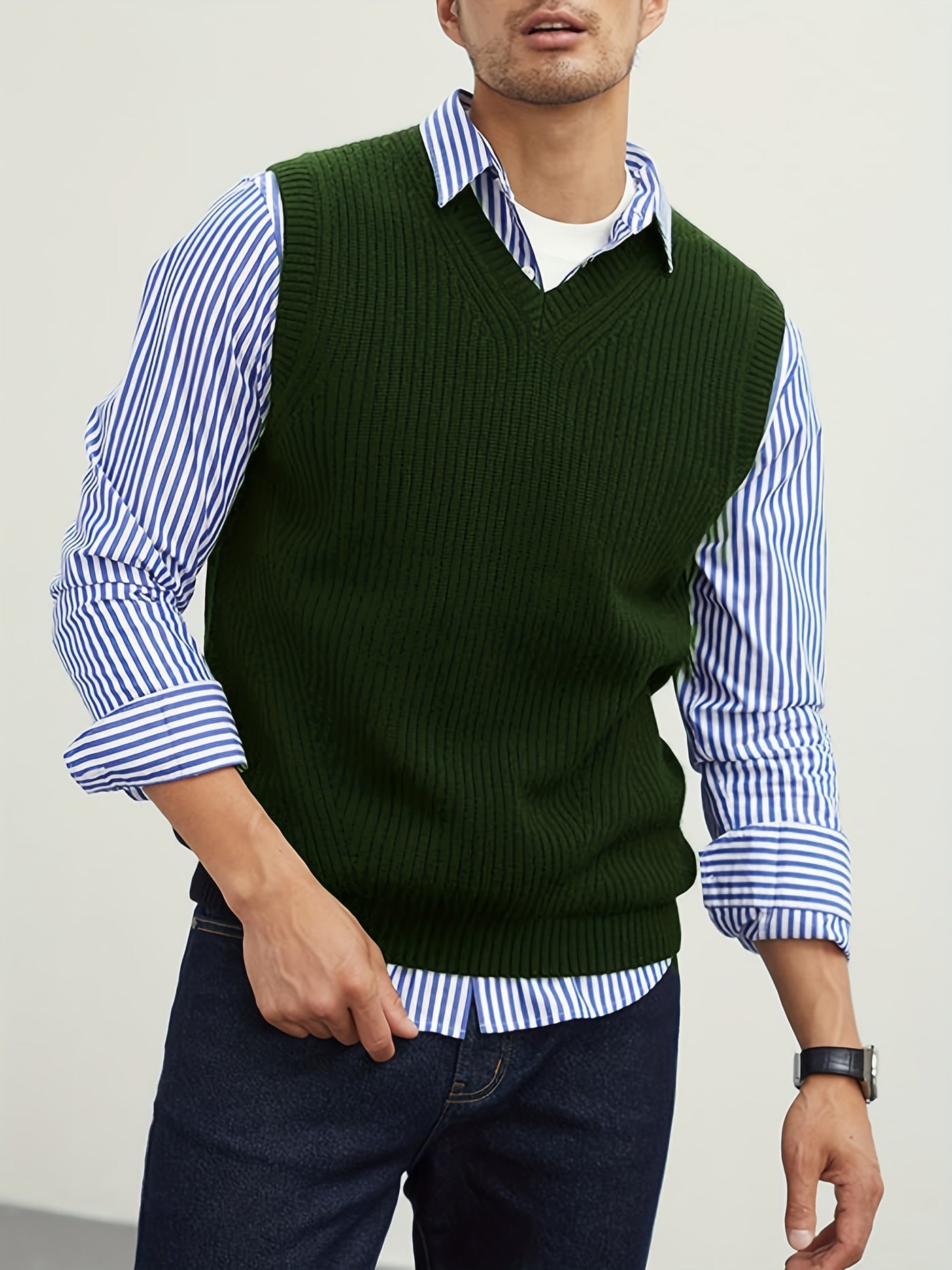 Montarello Men's Sweater Vest V-Neck Ribbed Knit
