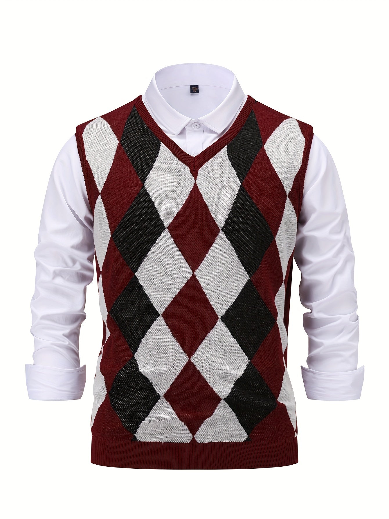 Montarello Men's Sweater Vest Argyle Knitted V-Neck
