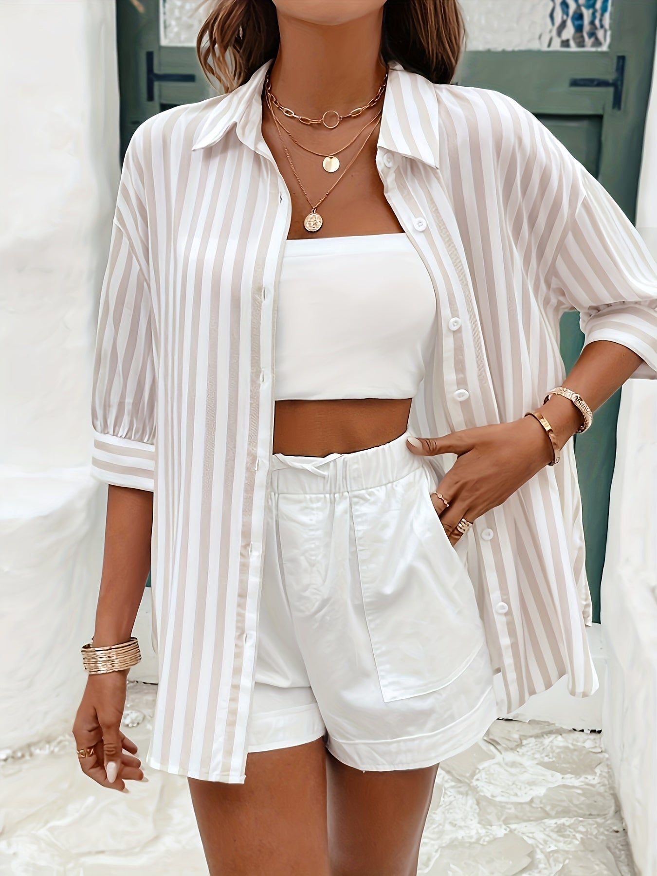 Montarello Striped Women's Oversized Button-Up Shirt