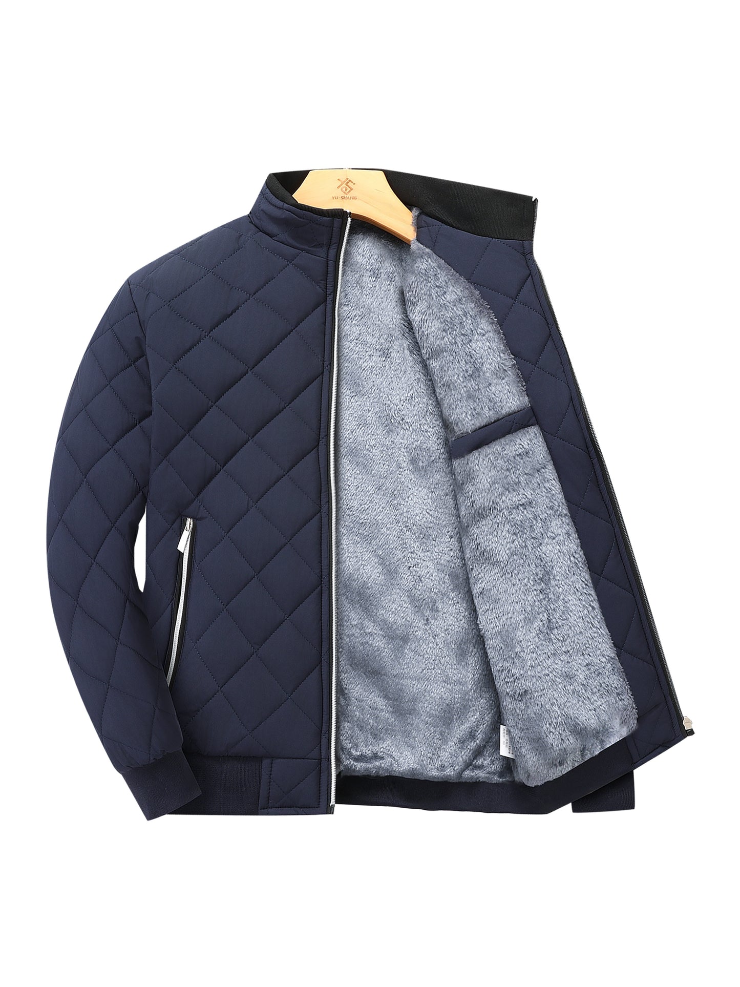 Montarello Men's Diamond Quilted Zip-Up Jacket with Stand Collar