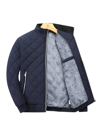 Montarello Men's Diamond Quilted Zip-Up Jacket with Stand Collar