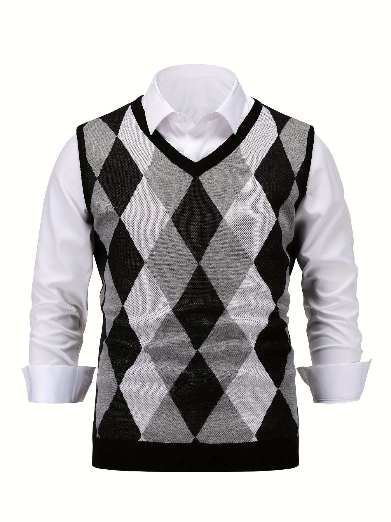Montarello Men's Sweater Vest Argyle Knitted V-Neck