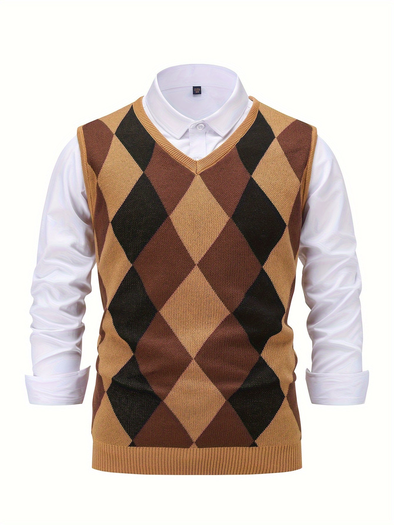 Montarello Men's Sweater Vest Argyle Knitted V-Neck