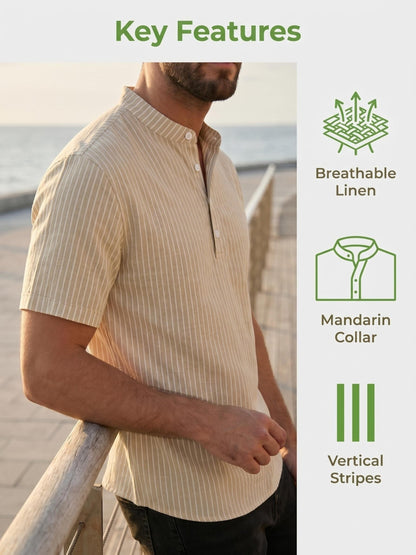 Montarello Henley Men's Linen-Look Short Sleeve Shirt