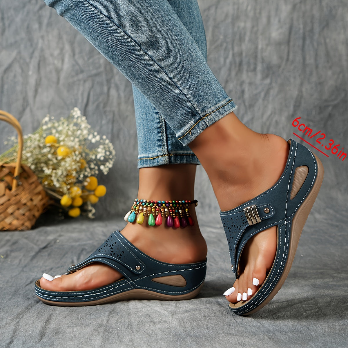 Montarello Women's Beaded Platform Wedge Thong Sandals