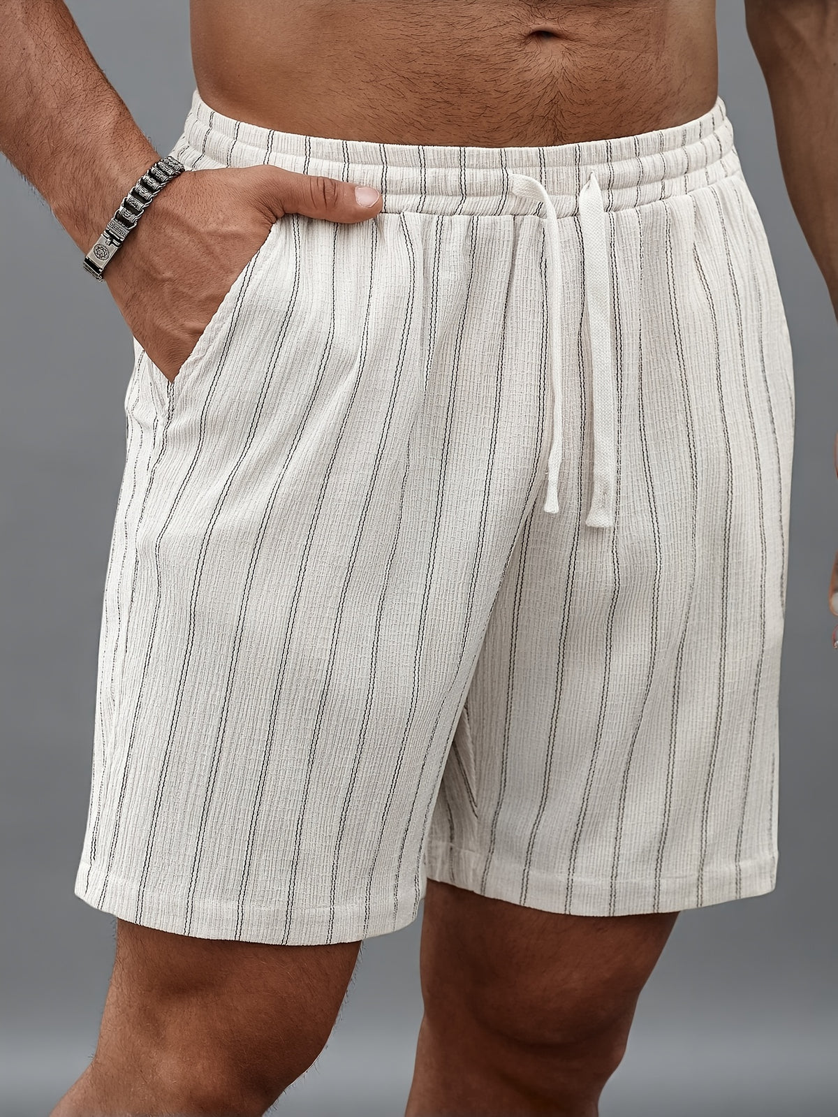Montarello Men's Pinstripe Elasticated Drawstring Beach Shorts