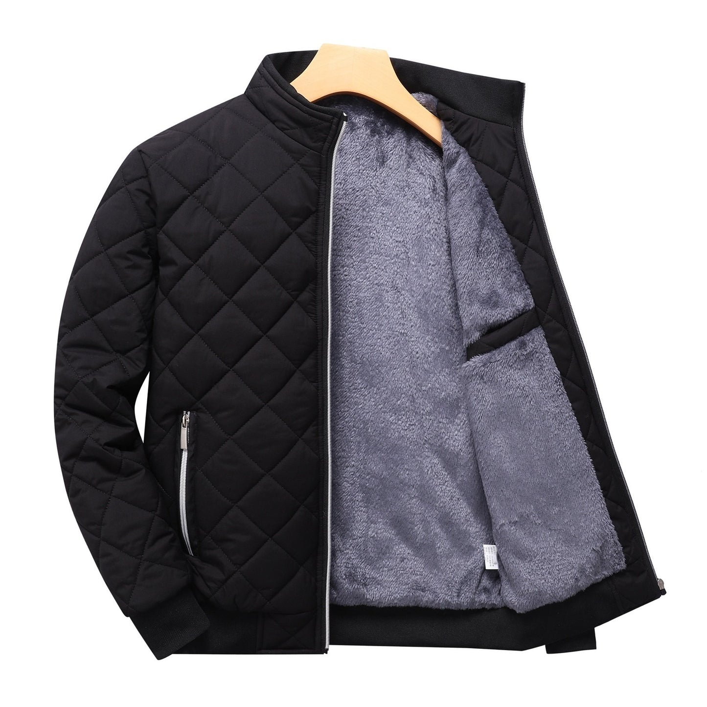 Montarello Men's Diamond Quilted Zip-Up Jacket with Stand Collar