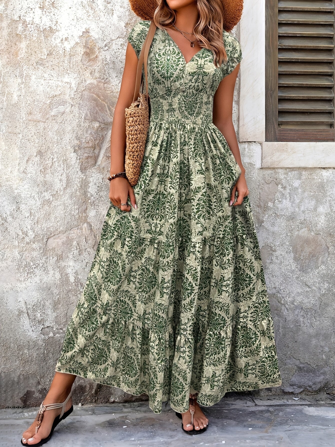 Montarello Paisley Print Women's Smocked Maxi Dress