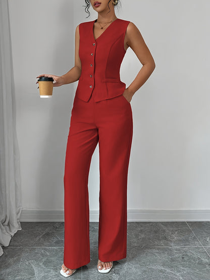 Montarello Women's Sleeveless V-Neck Top and Trousers Co-Ord Set