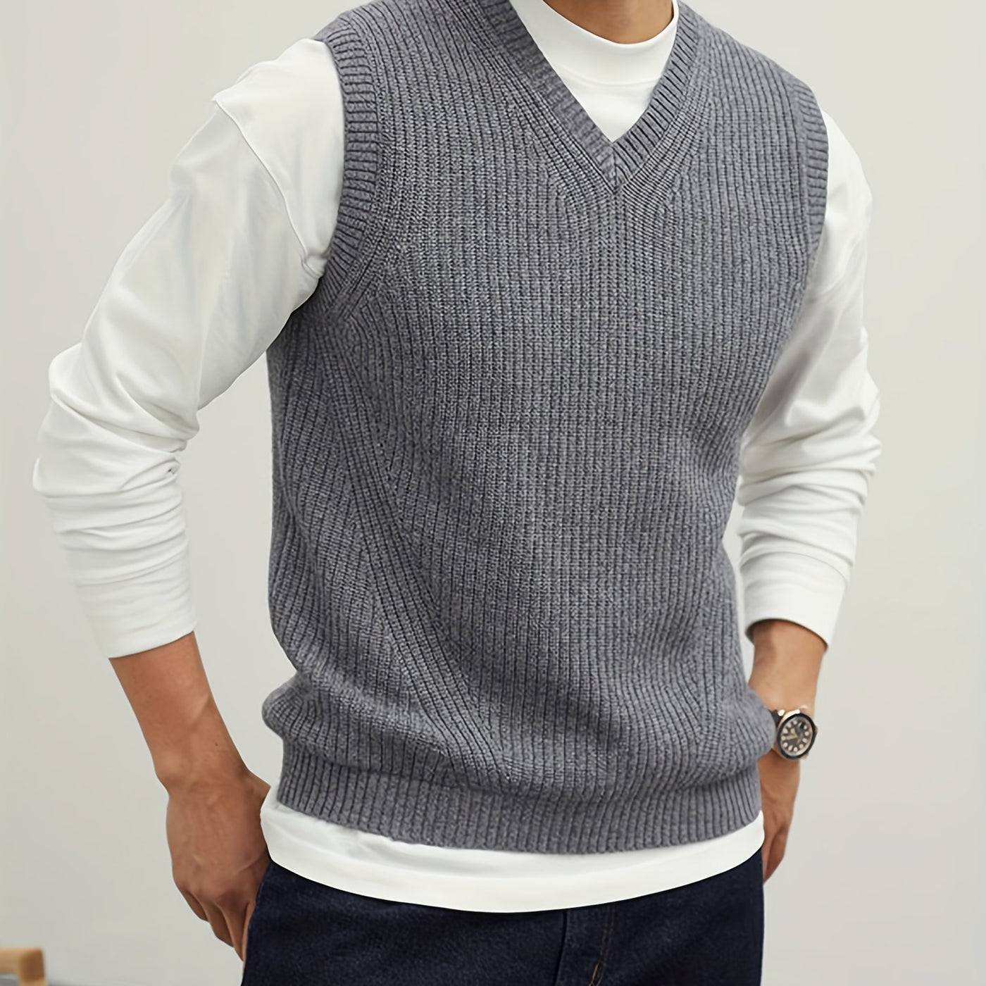 Montarello Men's Sweater Vest V-Neck Ribbed Knit