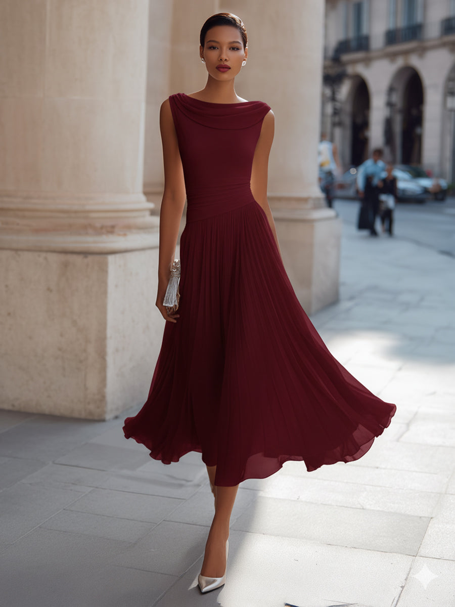 Robe midi plissée sans manches à col bateau pour femme Montarello  