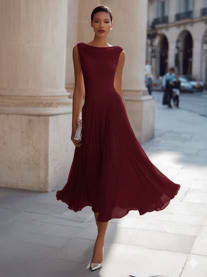 Robe midi plissée sans manches à col bateau pour femme Montarello  