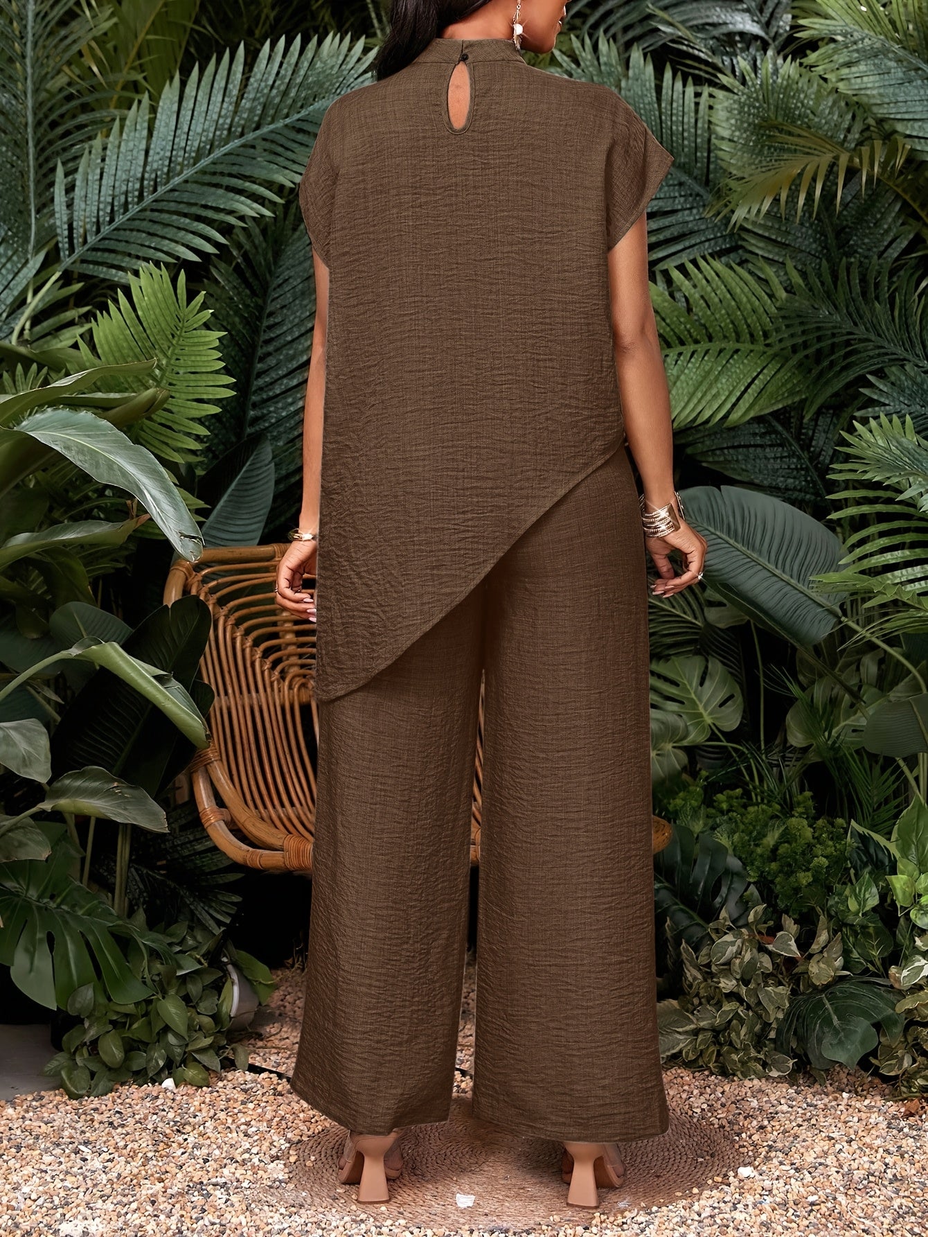 Montarello Women's Asymmetric Hem Top and Trousers Co-Ord Set