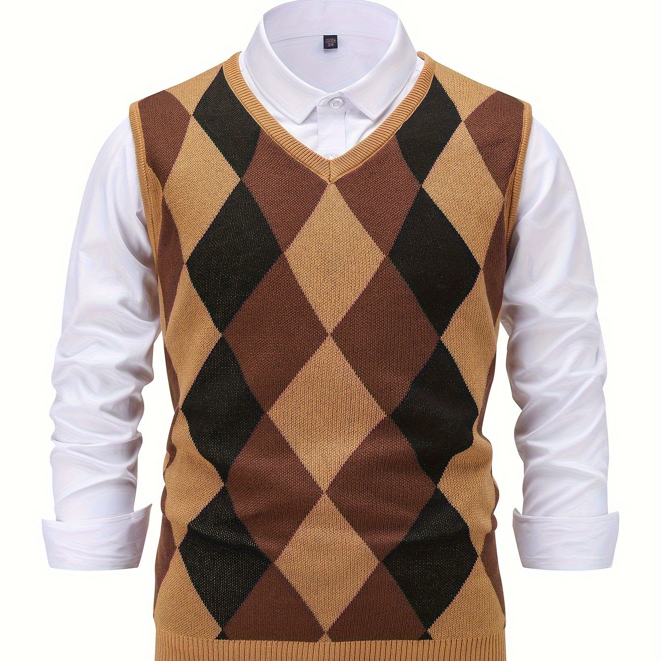Montarello Men's Sweater Vest Argyle Knitted V-Neck