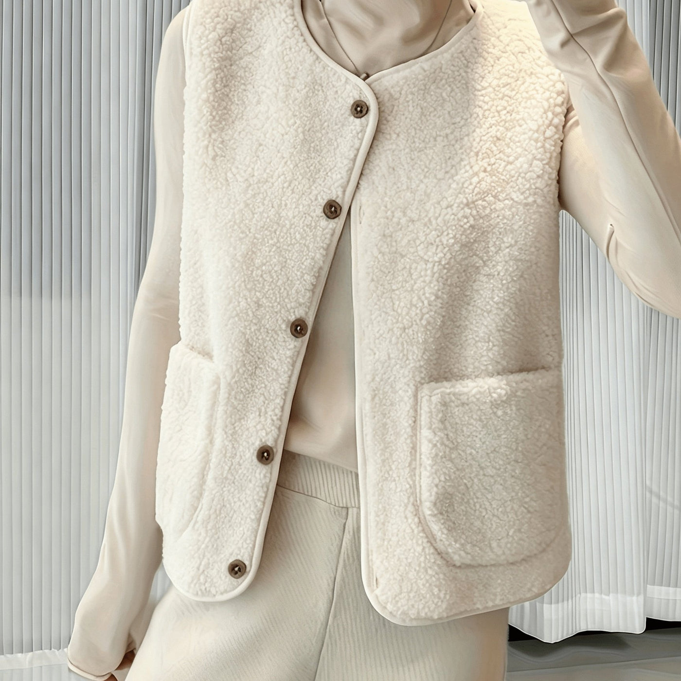 Montarello Women's Gilet Borg Teddy Button Front