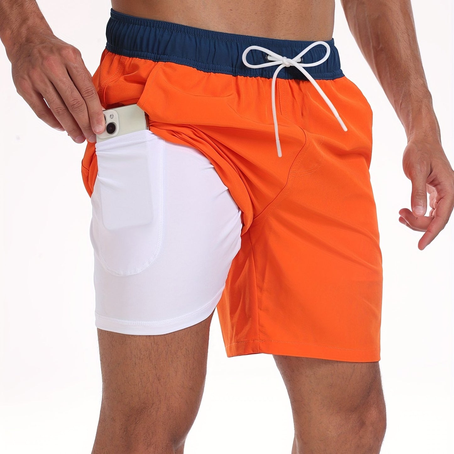 Montarello Men's Quick-Dry Swim Shorts with Compression Liner and Pocket