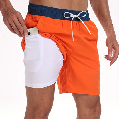 Montarello Men's Quick-Dry Swim Shorts with Compression Liner and Pocket