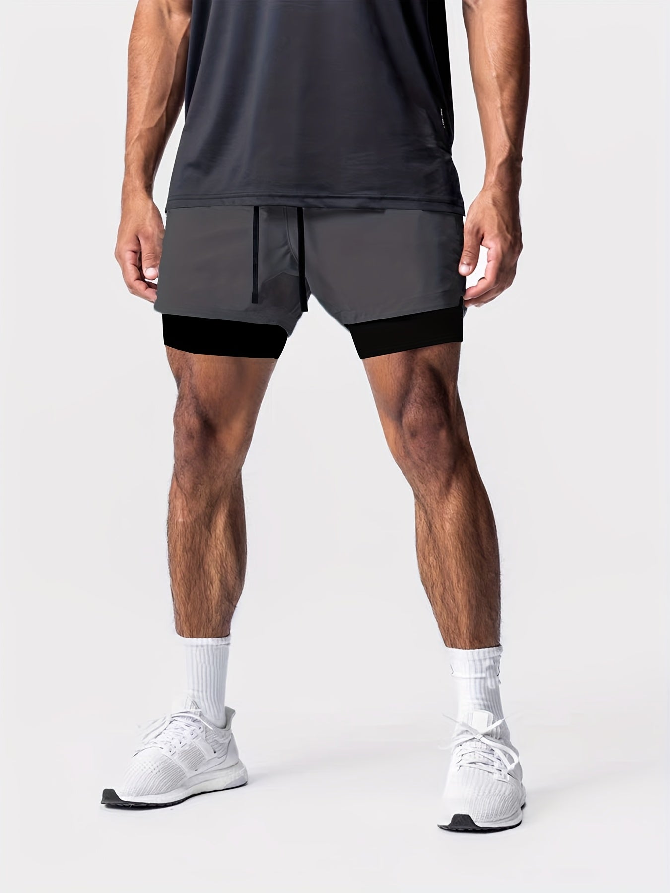 Montarello Men's 2-in-1 Compression Lined Gym Shorts with Zip Pocket