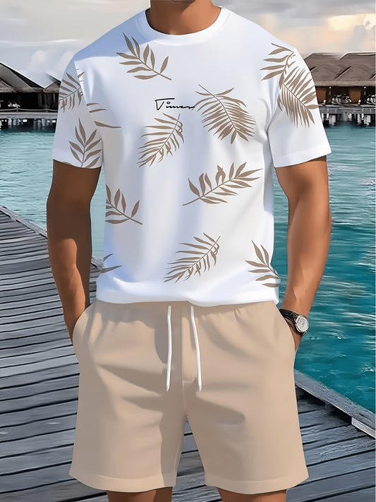 Montarello Palm Print Men's T-Shirt & Shorts Set