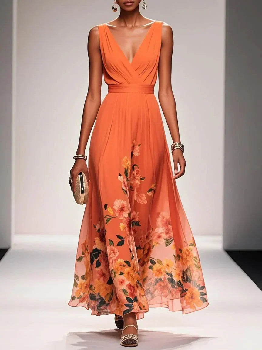 Montarello Women’s Floral Deep V-Neck Wedding Guest Dress