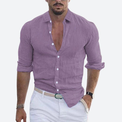 Montarello Men's Linen-Look Slim Fit Shirt Open Collar