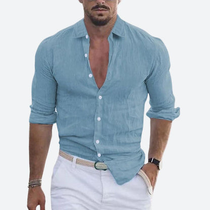 Montarello Men's Linen-Look Slim Fit Shirt Open Collar