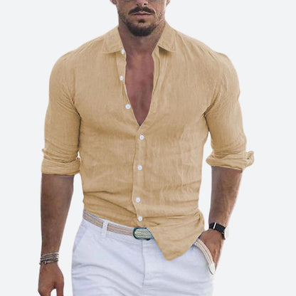 Montarello Men's Linen-Look Slim Fit Shirt Open Collar
