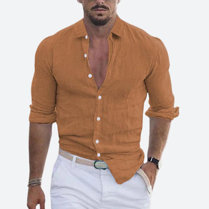 Montarello Men's Linen-Look Slim Fit Shirt Open Collar