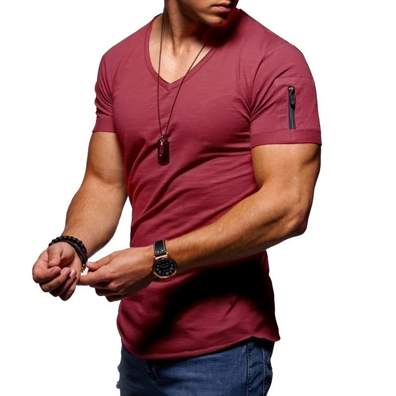 T-shirt muscle Montarello pour homme avec col en V et zip