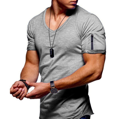 T-shirt muscle Montarello pour homme avec col en V et zip