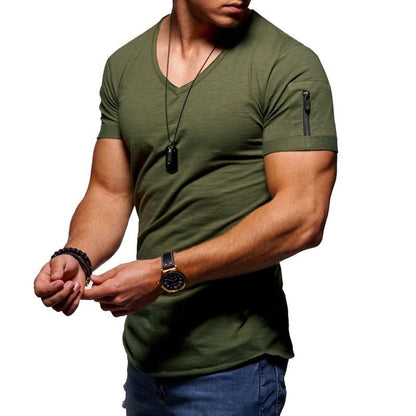 T-shirt muscle Montarello pour homme avec col en V et zip