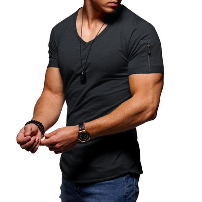 T-shirt muscle Montarello pour homme avec col en V et zip