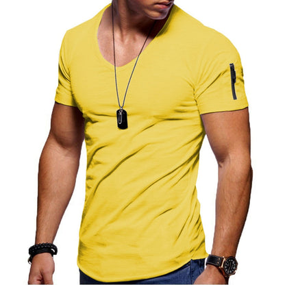T-shirt muscle Montarello pour homme avec col en V et zip